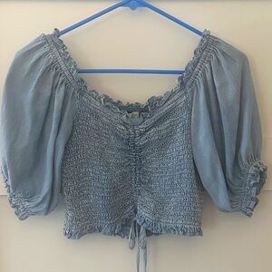 She + Sky Denim Halter Top, Size Small